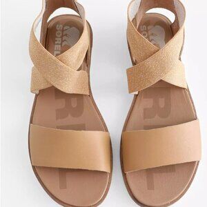 Sorel II Ella Leather sandals Open toe Elastic around ankle Size 6.5 Beige color